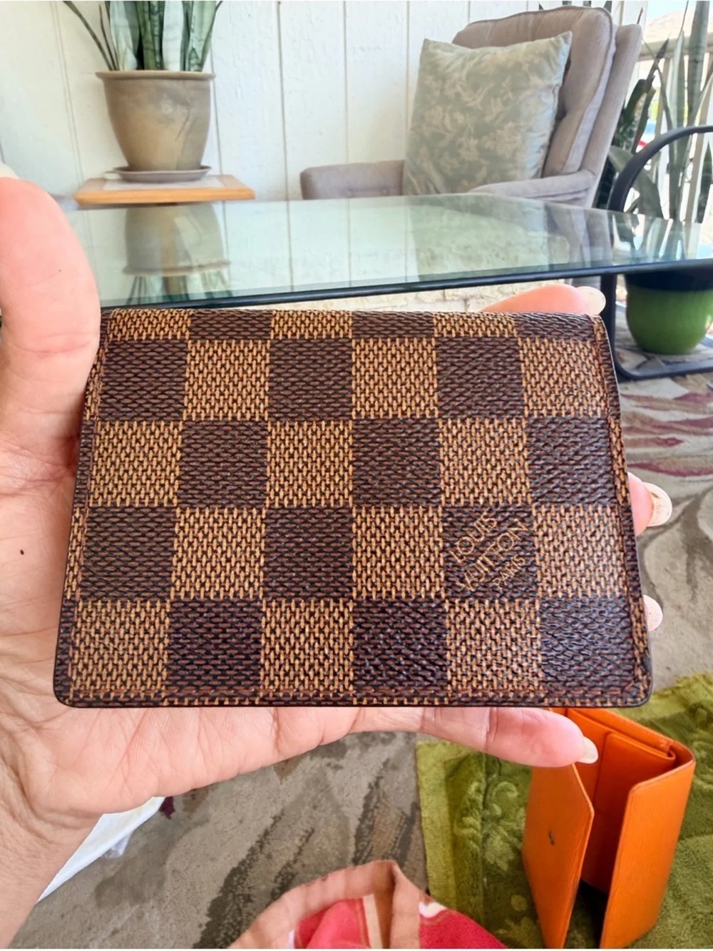 Louis Vuitton Brown Textured Leather Card Holder with Red Debossing - Picture 1 of 8